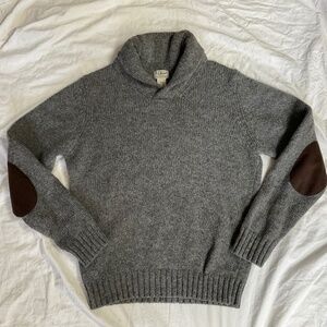 Men’s Medium Cowl Neck 100% Shetland Wool Sweater in Heather Grey by L.L.Bean